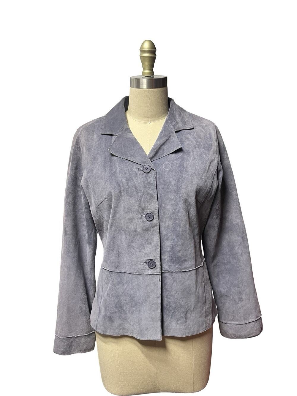 VTG Y2K 90s Brandon Thomas 100% Suede Purple Gray Leather Jacket Women’s Size M